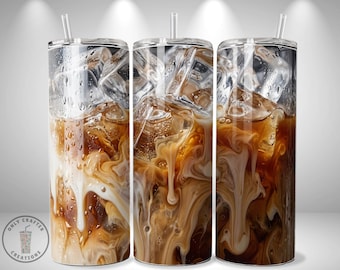 Iced Coffee Tumbler Wrap PNG, 20 oz Skinny Sublimation Design, Cold Brew Lover Gift, Digital Download