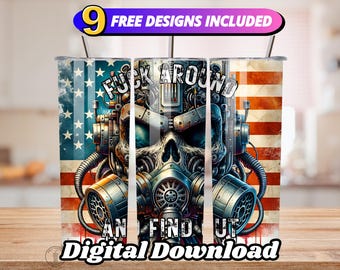American Skull Flag Tumbler Wrap: Patriotic USA Design (PNG Digital Download)