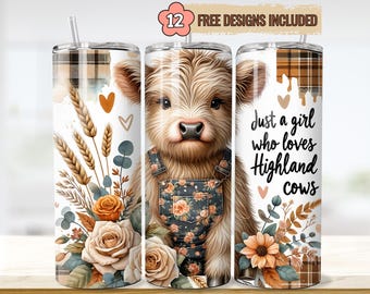 Highland Cow Tumbler Wrap: Mädchen vom Land 20 oz Skinny Tumbler (Digitaler Download)