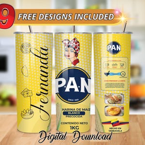 Customizable Venezuelan Heritage Tumbler Wrap, Harina PAN Design, 20 oz Sublimation Tumbler Wrap, Digital Download Venezuela Digital PNG