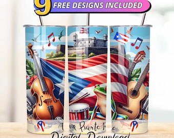 Puerto Rico Flag Tumbler Wrap PNG: Patriotic Design (Digital Download)