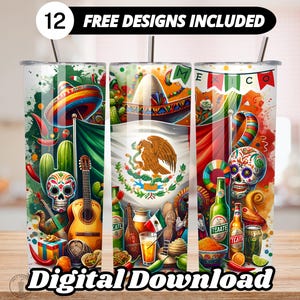 Mexican Flag Tumbler Wrap, Patriotic Sublimation Design, Digital Download PNG, Mexico Pride Cup Design, Cinco de Mayo Tumbler