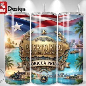 Porto Rico Flag Tumbler Wrap Boricua Pride, 20 oz Skinny Sublimation Design, Isla del Encanto Puerto Rican Heritage, Download digitale