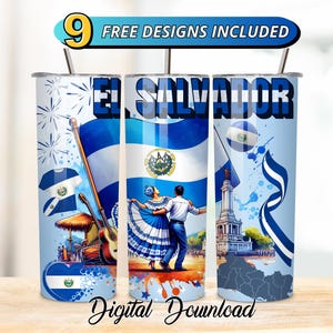 Envoltório de copo de bandeira de El Salvador, envoltório de copo magro de 20 onças, sublimação de El Salvador PNG, Download digital, Bandera de El Salvador, Digital png