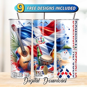Vaso delgado de 20 oz de República Dominicana, diseño de sublimación PNG, envoltura de vaso con bandera dominicana, descarga digital, diseño de bandera dominicana png