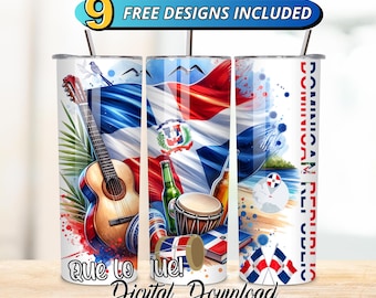 Dominican Republic Tumbler Wrap PNG Bandera Dominicana, 20 oz Skinny Sublimation Design, Dominican Pride Gift, Digital Download