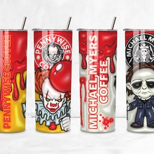 Halloween Horror Movie Character 20oz Tumbler, Custom Spooky Travel Mug for Horror Fans, Beverage Tumbler with Iconic Scary Movie Design