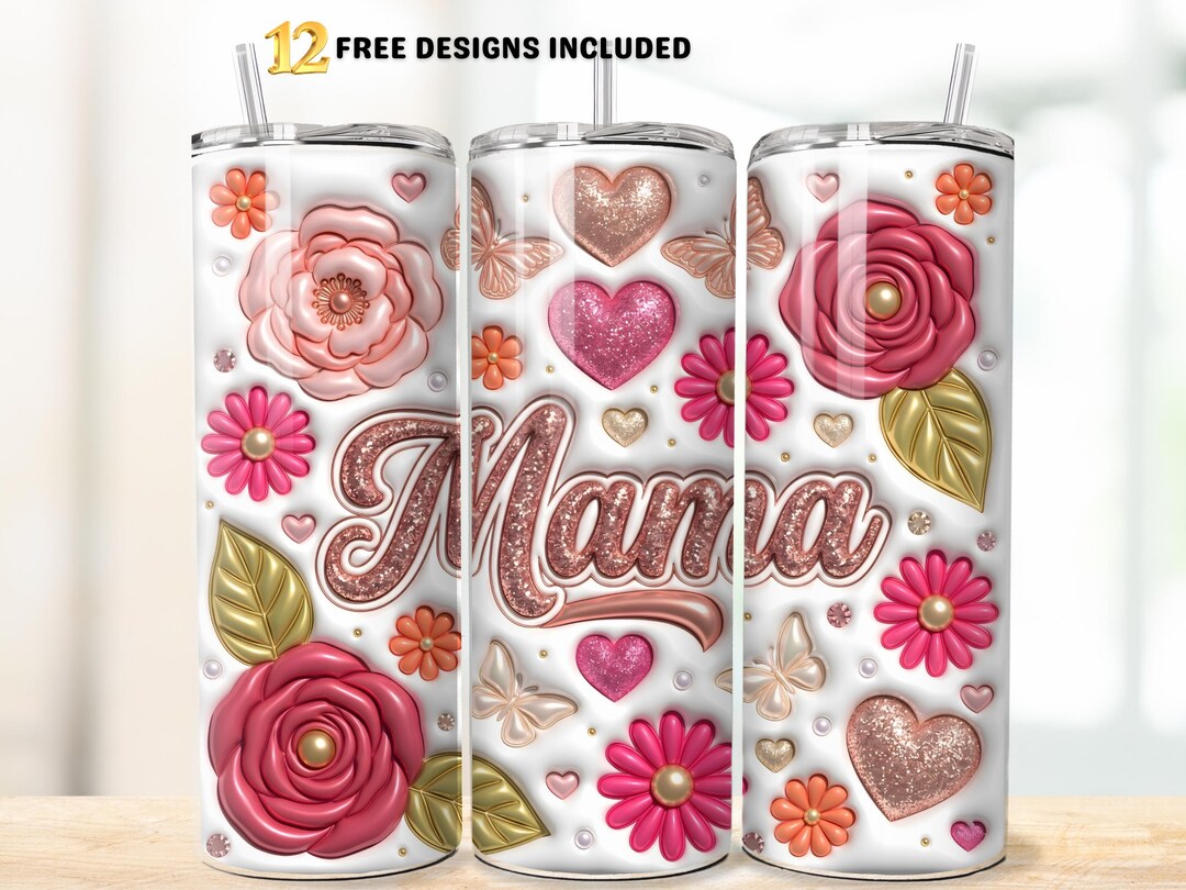 Inflated Mama Tumbler Wrap PNG, 20 Oz Skinny Sublimation Design, Floral ...