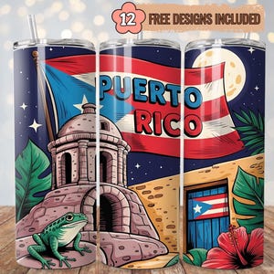 Puerto Rico Flag Tumbler Wrap: Coqui Frog, Boricua Pride (Digital Download)