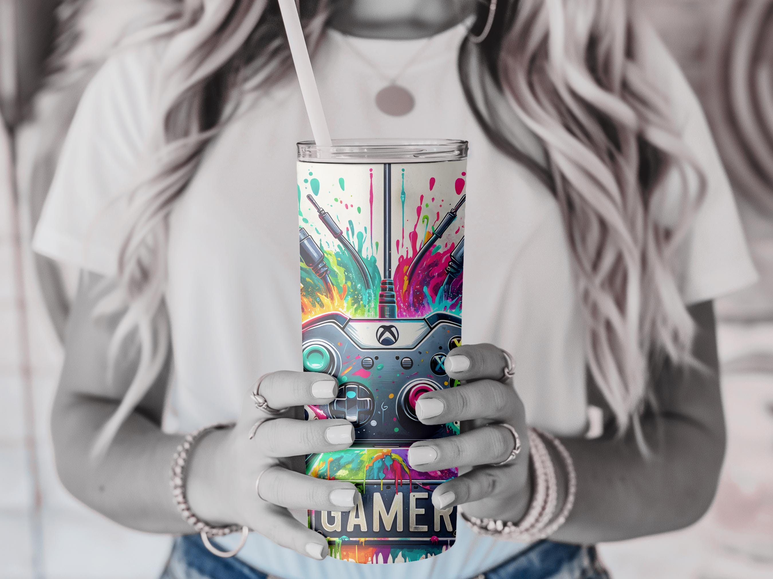 Neon Gamer Tumbler Wrap PNG: Video Game Controller Sublimation Design ...