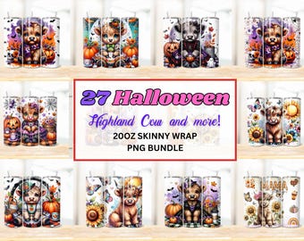 Halloween Highland Cow Tumbler Wrap Bundle: 20oz Skinny Tumbler PNG (Digital Download)