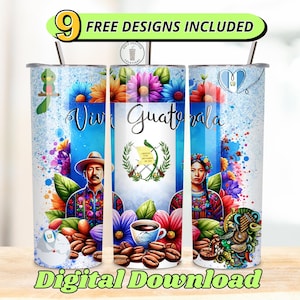 Guatemala 20oz skinny tumbler, PNG sublimation design, Guatemala flag tumbler wrap, Digital Download, Independence Day Design Hispanic Wrap