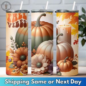 Fall Vibes Pumpkins 20oz Tumbler, Insulated Autumn-Themed Drinkware, Autumn Fall Coffee Tumbler, Pumpkins Vibes Skinny Tumbler
