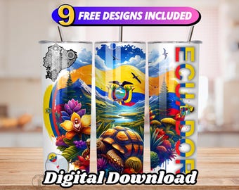 Ecuador Flag Tumbler Wrap: 20 oz Skinny Tumbler Sublimation (Digital Download)