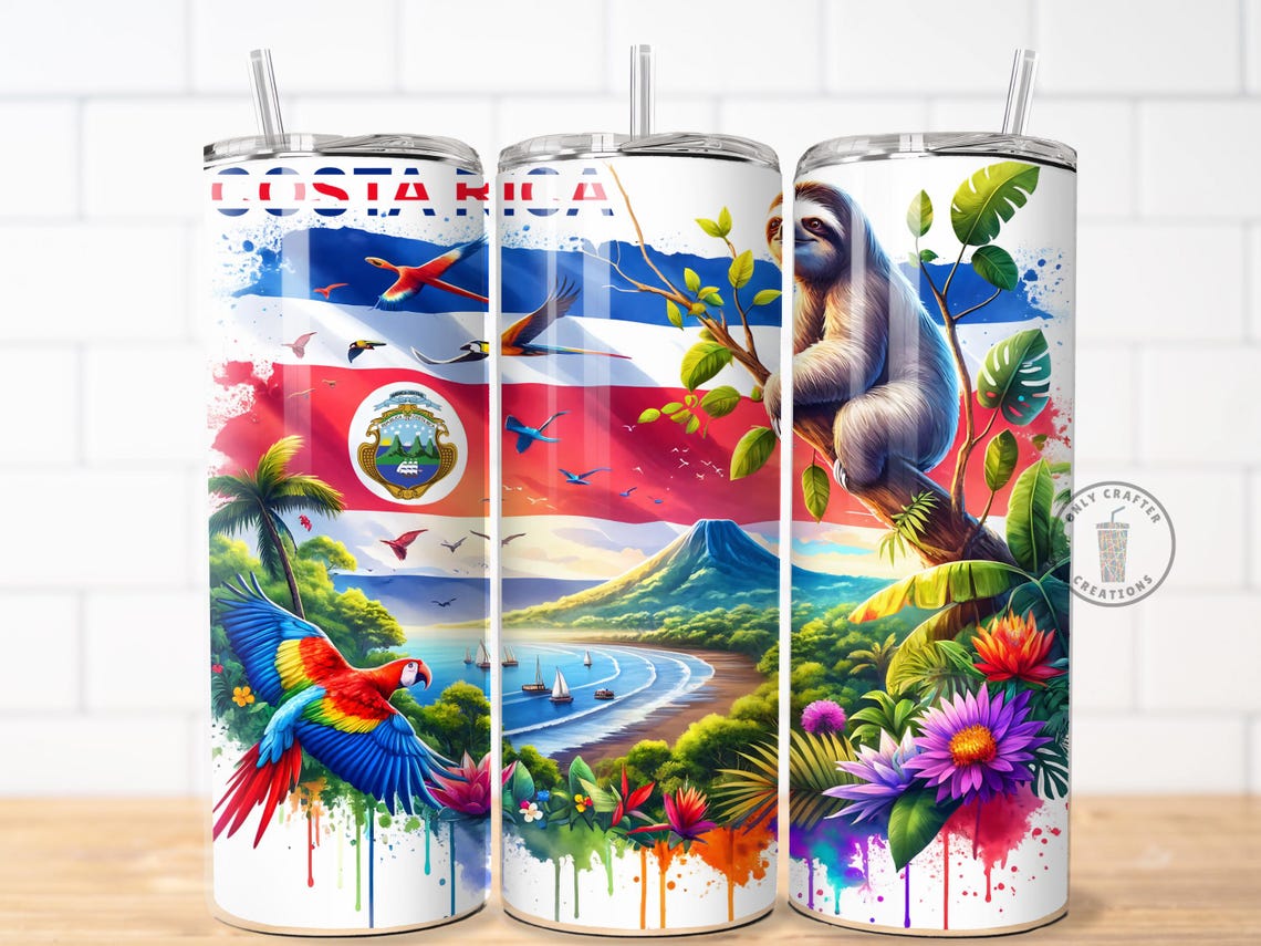 Floral Costa Rica Flag Tumbler Wrap: Pura Vida 20oz Skinny Design (PNG ...