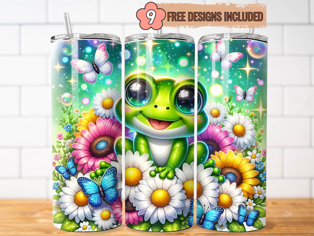 Cute Frog Tumbler Wrap PNG, Seamless Skinny Tumbler Design (digital ...
