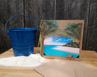 Handmade Greeting Card Palm,vacation,honeymoon,beach,starfish,serene,summer,summer vacation,island,cruise,sea,aqua,sand,get away,travel,sea