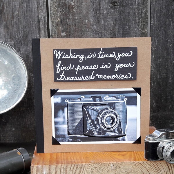 Handmade Sympathy Card,Understated and Dignified,Symbolic Personal,Unpretentious,Memories,Vintage camera,Consolation,Grief,Mourning,Snapshot