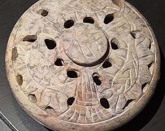 Vintage hand-carved soapstone incense burner and trinket box