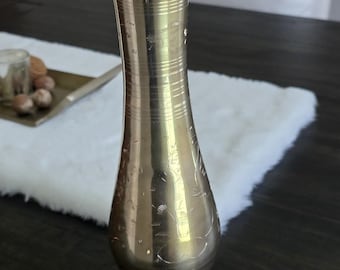 Etched Brass Vase Elephant Engraved Vintage Ornate Fluted Boho 12”