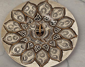Vintage Turkish Mandala Copper Wall Plate Hand Etched 7"