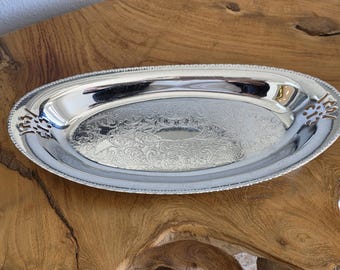 Krom-Kraf Farber Bros New York Silver Plate Oval Serving Plate 12"