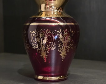 Murano Ruby Red Glass with 22K Gold Leaf Vase from Italy