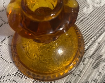 Vintage Tiara Indian Glass Amber Candle Holder