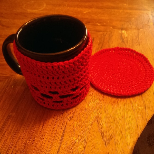Coffee mug cozy and crochet coster