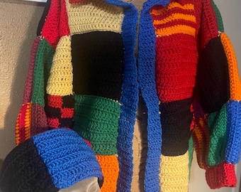 Handgemachte Cordigan Patchwork/w Hoodie Muster zum Häkeln