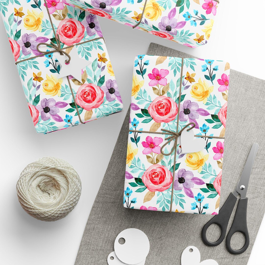 Watercolor Floral Pattern Wrapping Paper | Rose Bouquet Gift Wrap Roll ...