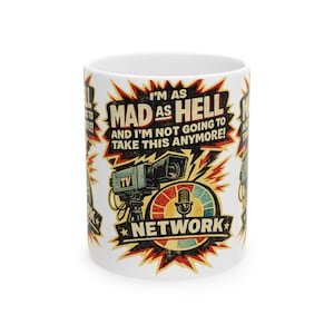 Mad as Hell Network Mug | Retro TV Camera Broadcast Design