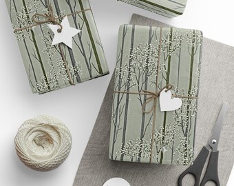 Green Wave Floral Pattern Wrapping Paper | Botanical Gift Wrap Rolls