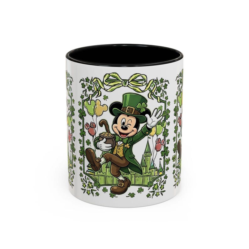 St. Patrick's Mickey Mouse Mug Accent Coffee Mug (11,15oz) | Irish Shamrock Tea Cup image 2