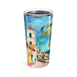 Tropical Tumbler: 20oz Stainless Steel Travel Mug, Beach Design
