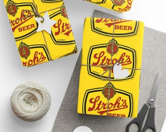 Cheerful Beer-Themed Stroh's Beer Wrapping Papers, Gift Wrap for Parties, Birthdays, Holidays, Beer Lovers, Fun Celebrations