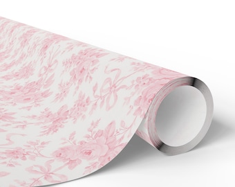 Geschenkpapier mit rosa Aquarellblumenmuster | Geschenkpapierrolle mit Blumenmuster