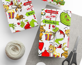 Verspieltes Geschenkpapier für die Feiertage, lustiges Grinch-Weihnachtspapier, festliches Geschenkpapier, Geschenkpapier mit Grinch-Motiv, umweltfreundlich [...]