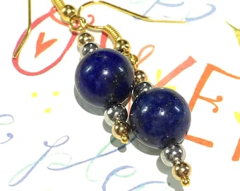 Little Gold Drop Earrings, Gold Earrings, Faux Druzy Earrings, Druzy Earrings, Boho Jewelry, Gold Earrings, Lapis, Lapis Lazuli Gemstone