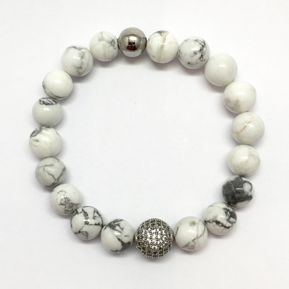 White Turquoise pave CZ Bracelet, White, Micro pave White jewelry, black pave jewelry,men's bracelet, women's bracelet, buffalo turquoise