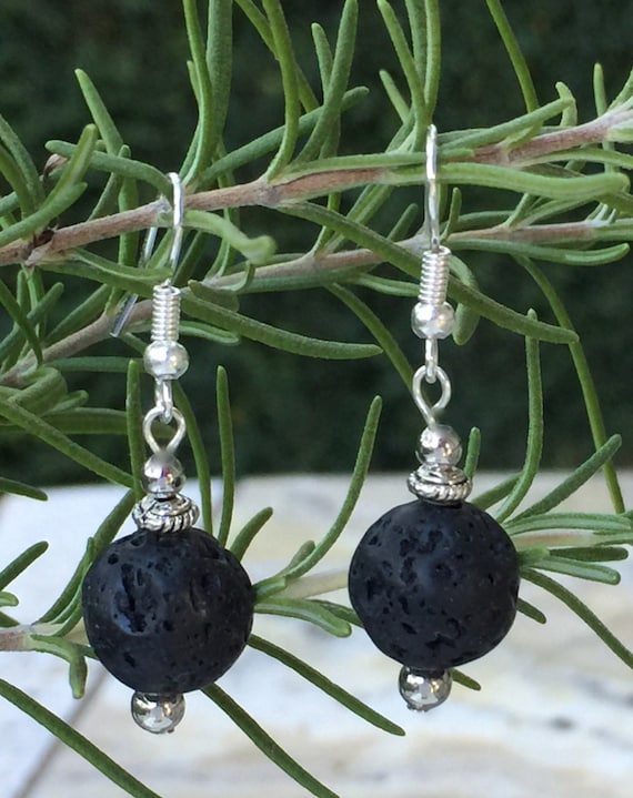 Black Lava Rock Dangle Earrings, Lava Rock Beads, Black Dangle, Lava Stone Jewelry, Silver Lava Rock Earrings, Black Earrings, Lava Stone