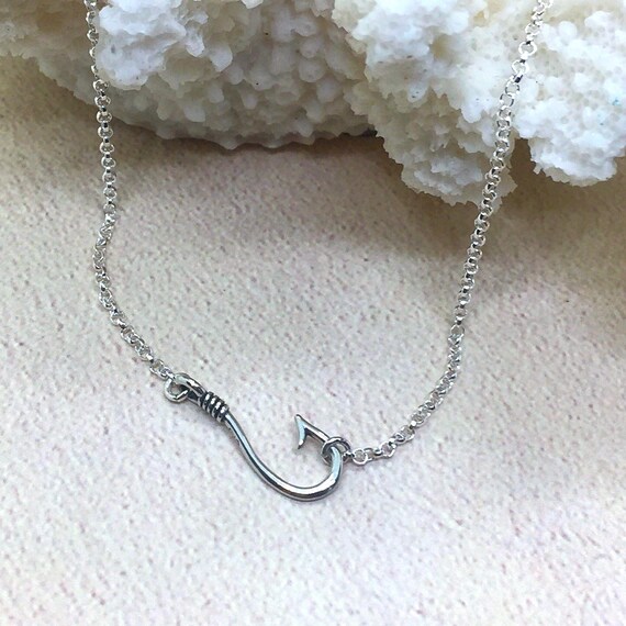 THE REAL Sterling Silver Fish Hook Necklace - Nautical Charm, Fishing Pendant- Ocean and Beach Lovers, Valentine’s Gift! #FathersDay