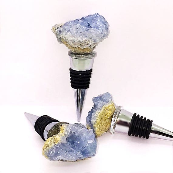 Gemstone Wine Stopper, Celestite Bottle Stopper, Valentines Day Gift, Wine Gift for him or her, Blue Gemstone Stopper, Celestite Cluster