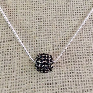 Minimalist Silver plated Jet Black Pave Ball Necklace, Jet Pave Jewelry, Black Pave, Silver plated Snake Chain, Men's or Women's jewelry image 3