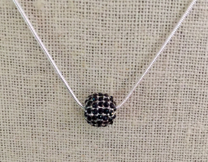 Minimalist Silver plated Jet Black Pave Ball Necklace, Jet Pave Jewelry, Black Pave, Silver plated Snake Chain, Men's or Women's jewelry image 3