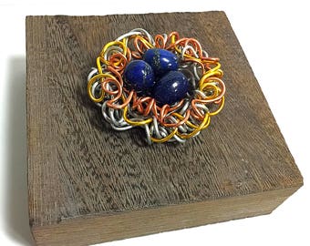 Mixed Metals, Decorative  Jewelry Box, Lapis, Gemstone Egg,Sculpture,Wire Art,Gemstone Box,Art,Sculpture Accent,Wire Art,Jewelry box