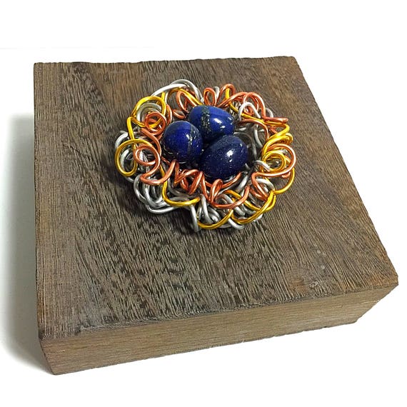 Mixed Metals, Decorative  Jewelry Box, Lapis, Gemstone Egg,Sculpture,Wire Art,Gemstone Box,Art,Sculpture Accent,Wire Art,Jewelry box