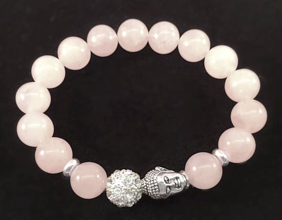 Rose Quartz Beads Buddha Bracelet, Valentines Day Gift, Gemstone of Love, Pale Pink Protection Bracelet, All Love Power, Rose Quartz Jewelry