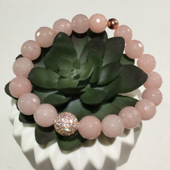 Rose Gold Quartz Bracelet | Micro Pave | Birthstone Bracelet | Gemstone Bracelet | Mothers Bracelet | Mom Bracelet | Women Bracelet Pink