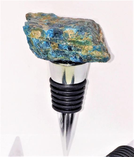 Gemstone Wine Stopper, Beautiful Blue Apatite Stone Bottle Stopper, Valentines Day or Wine Gift for him or her, Large Rough Apatite Stone